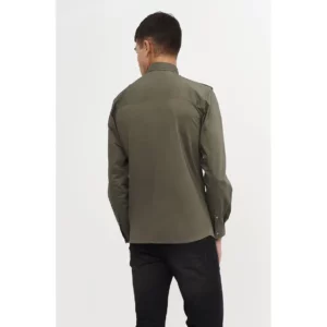 Camisa Cierre Lateral Slim Fit Monza 02136 en verde caqui, vista posterior