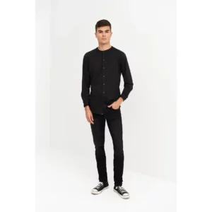 Camisa Punto Slim Fit Monza 02137 en negro, vista frontal