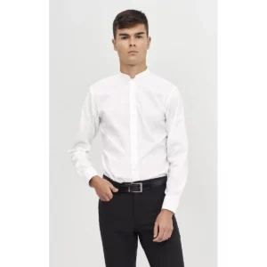 Camisa Cuello Mao Slim Fit Monza 02139 en blanco, vista frontal