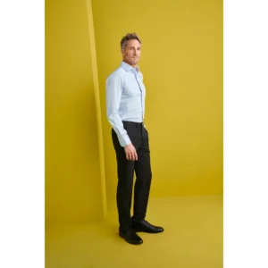 Camisa Cuello Italiano Slim Fit Monza 02141 en celeste, vista lateral