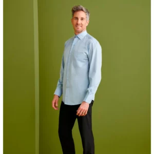Camisa Cuello Italiano Slim Fit Monza 02141 en celeste, vista frontal
