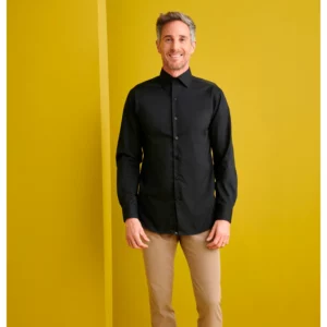 Camisa Cuello Italiano Slim Fit Monza 02141 en negro, vista frontal