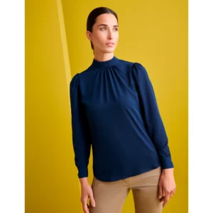 Blusa Cuello Alto Regular Fit Monza 02247 en marino, vista lateral