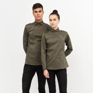 Camisa Cierre Lateral Slim Fit Monza 02252 en verde caqui, vista frontal