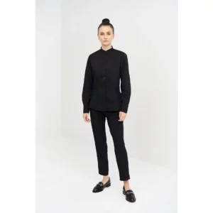 Camisa Cuello Mao Slim Fit Monza 02255 en negro, vista frontal