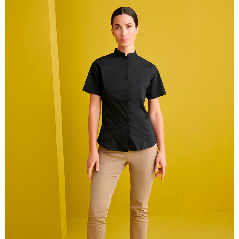Camisa Manga Corta Cuello Mao Slim Fit Monza 02256 1 Camisa Manga Corta Cuello Mao Slim Fit Monza 02256 en negro, vista frontal