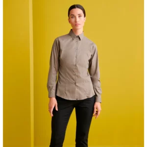 Camisa Cuello Camisero Slim Fit Monza 02257 en visón, vista frontal