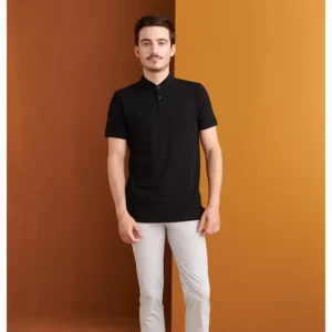Polo Cuello Mao Regular Fit Monza 03013 en negro, vista frontal