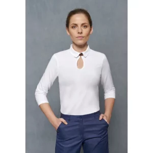 Polo Escote Lágrima Slim Fit Monza 03036 en blanco, vista frontal
