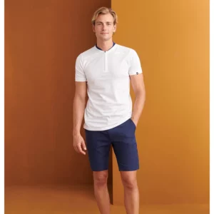 Polo Cuello Mao y Cremallera Regular Fit Monza 03023 en blanco, vista frontal
