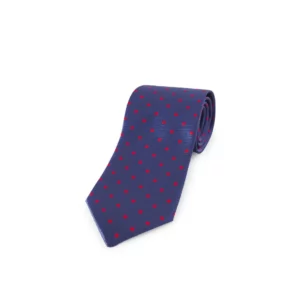 Corbata Motas Rojas Monza 03324 en fondo azul motas rojas, vista presentación plegada