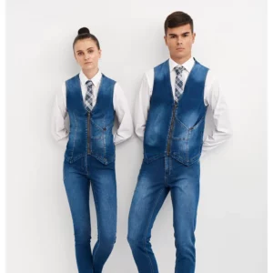 Chaleco Denim Slim Fit Monza 04030 en dénim azul, vista frontal