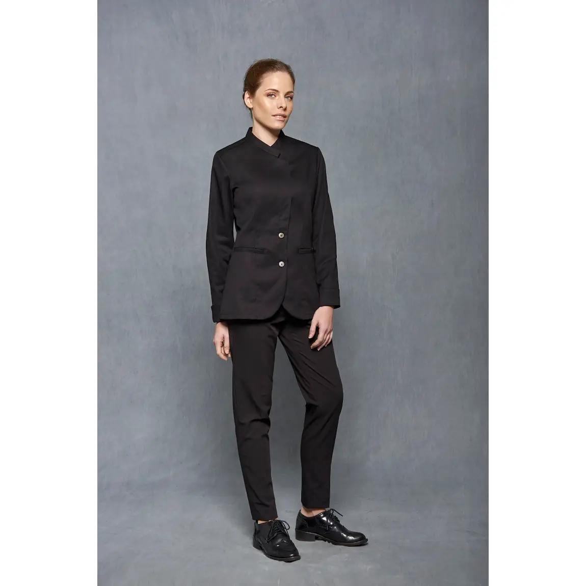 Chaqueta Cuello Tirilla Cruzado Slim Fit Monza 04148 2 Chaqueta Cuello Tirilla Cruzado Slim Fit Monza 04148 en negro, vista frontal