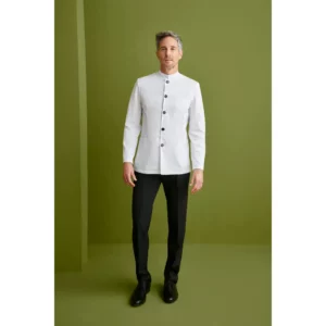 Americana Cuello Tirilla Regular Fit Monza 00605 en blanco, vista frontal