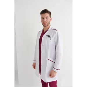 Bata sanitaria hombre Monza Crux 11.08 - Blanco/Frambuesa - frontal con persona