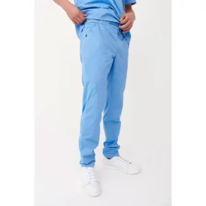 Pantalón sanitario unisex Monza Drago 13.02 - Celeste - frontal con persona