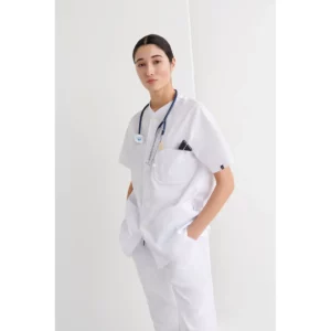 Chaqueta sanitaria unisex Monza Drago 23.26 - Blanco - frontal con persona
