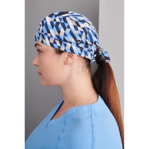 Gorro de quirófano Monza Grus 05.44 en azul geométrico, vista lateral