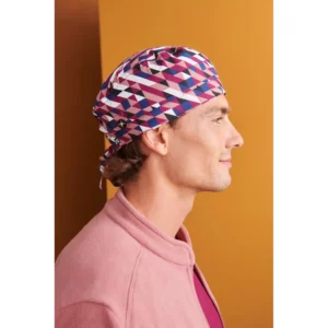 Gorro de quirófano Monza Grus 05.44 en rosa geométrico, vista lateral