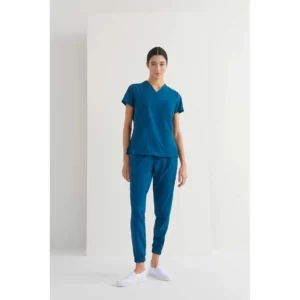 Pantalón sanitario mujer Monza Hydra 12.02 - Azul petróleo - frontal con persona