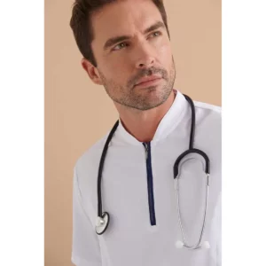 Casaca sanitaria hombre Monza Lynx 21.24 - Blanco - detalle frontal con persona