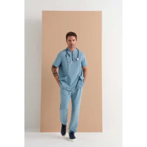 Casaca sanitaria hombre Monza Lynx 21.24 - Azul ceniza - frontal con persona