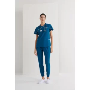 Casaca sanitaria mujer Monza Lyra 22.24 - Azul petróleo - frontal con persona