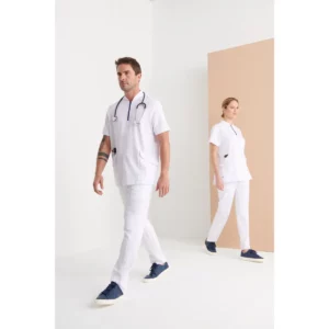 Pantalón sanitario hombre Monza Volans 11.02 - Blanco - vista posterior o lateral con persona