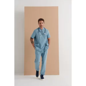 Pantalón sanitario hombre Monza Volans 11.02 - Azul ceniza - frontal con persona