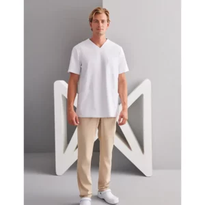 Pantalón sanitario unisex Monza Phoenix 13.02 - Arena - frontal de conjunto con casaca blanca