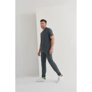 Chaqueta sanitaria hombre Monza Vela 21.26 - Gris medio - lateral con persona