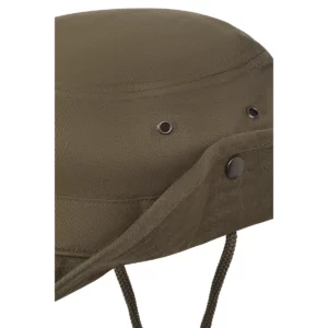 Gorro de aventura Mukua DARWIN CA260 Misty green, detalle de los ojales y el ala
