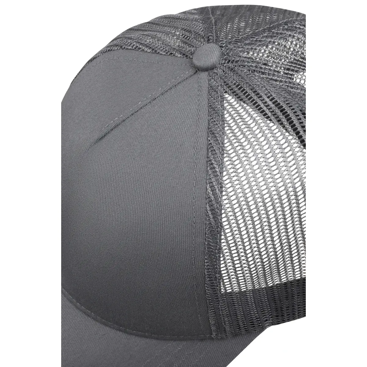 Gorra trucker Mukua HAMILTON CM260 25 Gorra trucker Mukua HAMILTON CM260 Dark grey, detalle de la unión de paneles y rejilla