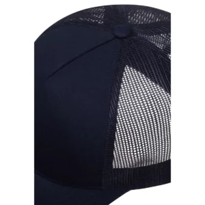 Gorra trucker Mukua HAMILTON CM260 Deep navy, detalle de la unión de paneles y rejilla