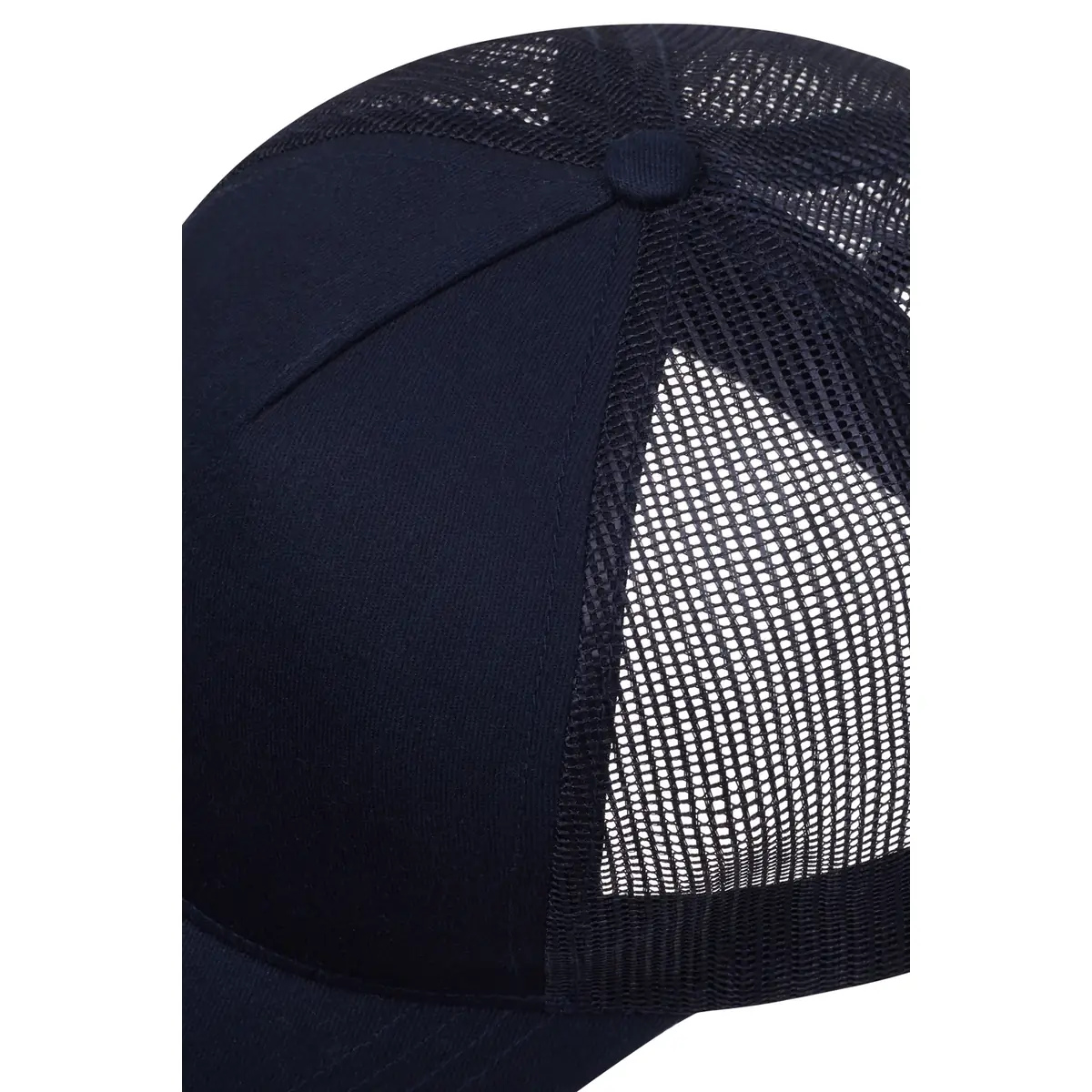 Gorra trucker Mukua HAMILTON CM260 27 Gorra trucker Mukua HAMILTON CM260 Deep navy, detalle de la unión de paneles y rejilla