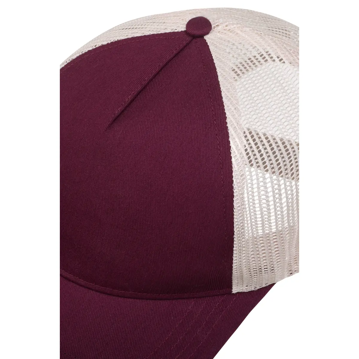 Gorra Mukua HAMILTON BICOLOR CM260B 17 Gorra Mukua HAMILTON BICOLOR CM260B Wine/Bone, detalle de la unión de paneles y rejilla