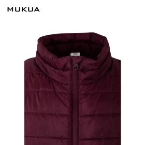 Chaleco acolchado Mukua MELTON VG200U Wine, detalle de cuello y cierre