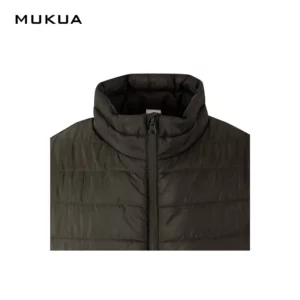 Chaleco acolchado Mukua MELTON VG200U Khaki green, detalle de cuello y cierre