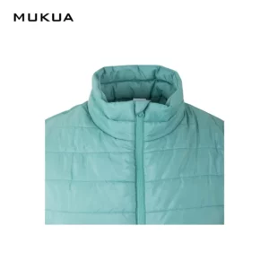 Chaleco acolchado Mukua MELTON VG200U Sage, detalle de cuello y cierre