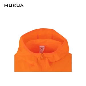 Cortavientos unisex Mukua STOCKTON WZ60U Fluor orange, detalle de capucha y cierre