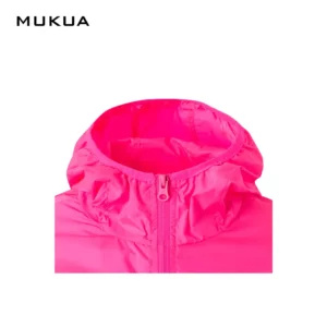 Cortavientos unisex Mukua STOCKTON WZ60U Fluor pink, detalle de capucha y cierre