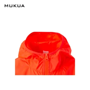 Cortavientos unisex Mukua STOCKTON WZ60U Fluor red, detalle de capucha y cierre