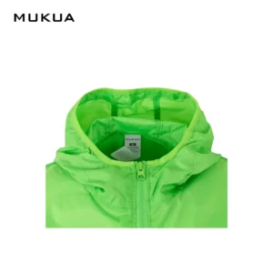 Cortavientos unisex Mukua STOCKTON WZ60U Lime fluor, detalle de capucha y cierre