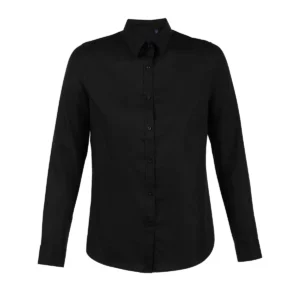 Camisa sin planchado mujer NEOBLU BLAISE WOMEN 03183 en Negro profundo, frontal sin persona.