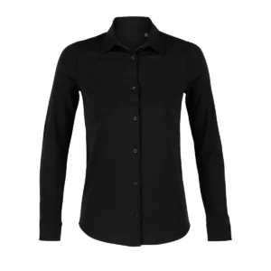 Camisa de algodón mujer NEOBLU BALTHAZAR WOMEN 03199 en Negro profundo, frontal sin persona.