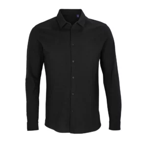 Camisa piqué hombre NEOBLU BASILE MEN 03777 en Negro profundo, frontal sin persona.