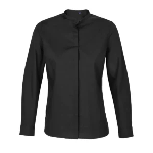 Camisa cuello mao mujer NEOBLU BART WOMEN 03787 en Negro profundo, frontal sin persona.