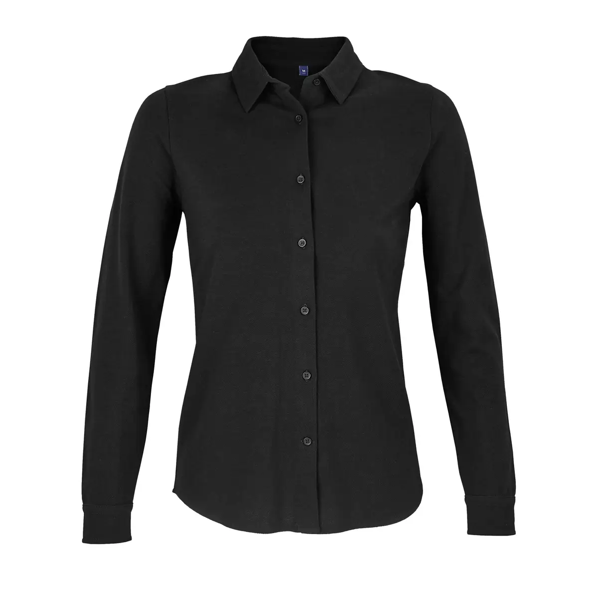 Camisa piqué mujer NEOBLU BASILE WOMEN 03791 5 Camisa piqué mujer NEOBLU BASILE WOMEN 03791 en Negro profundo, frontal sin persona.
