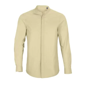 Camisa cuello mao hombre NEOBLU BART MEN 03792 en Beige, frontal sin persona.