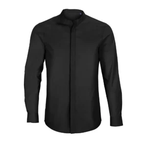 Camisa cuello mao hombre NEOBLU BART MEN 03792 en Negro profundo, frontal sin persona.